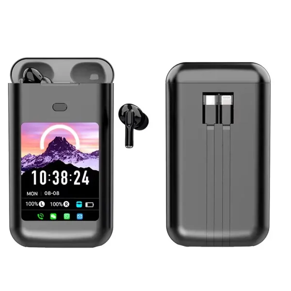 Smart Bluetooth Earphone Touch Screen Built-in Charging Cable Power Bank Game Mode Call Function